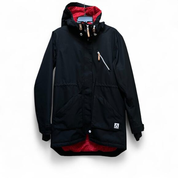 WEARCOLOUR Black Red Lined‎ Hooded Jacket Men's Size L Waterproof Snow Ski Coat - Picture 1 of 14